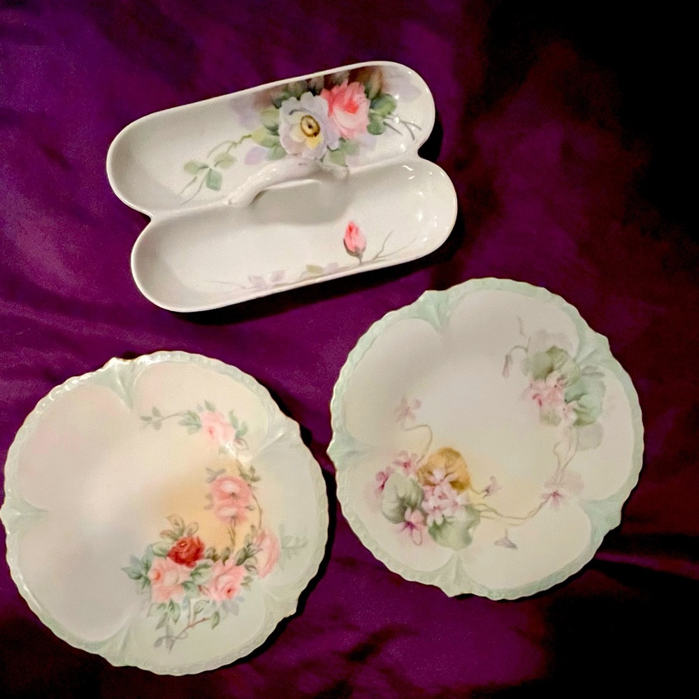 Porcelain 6 in. Plates, Germany,Floral& Nippon trinket tray